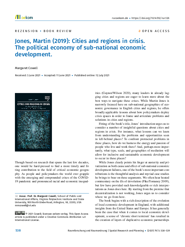 (PDF) Book review of: Jones, Martin (2019): Cities and regions in ...