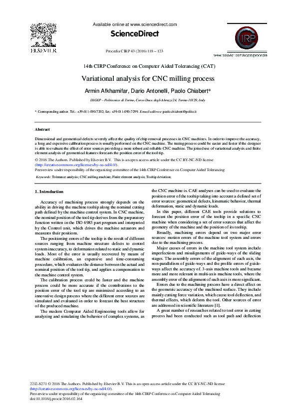 (PDF) Variational Analysis for CNC Milling Process