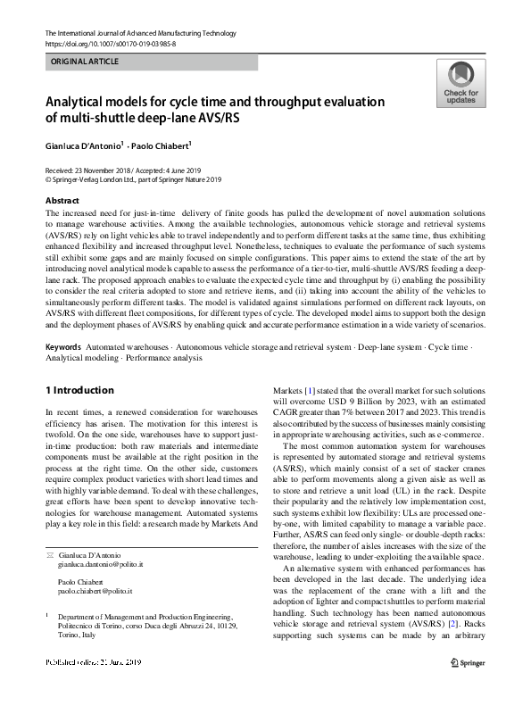 (PDF) Analytical models for cycle time and throughput evaluation of ...