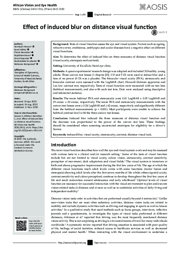 (PDF) Effect of induced blur on distance visual function