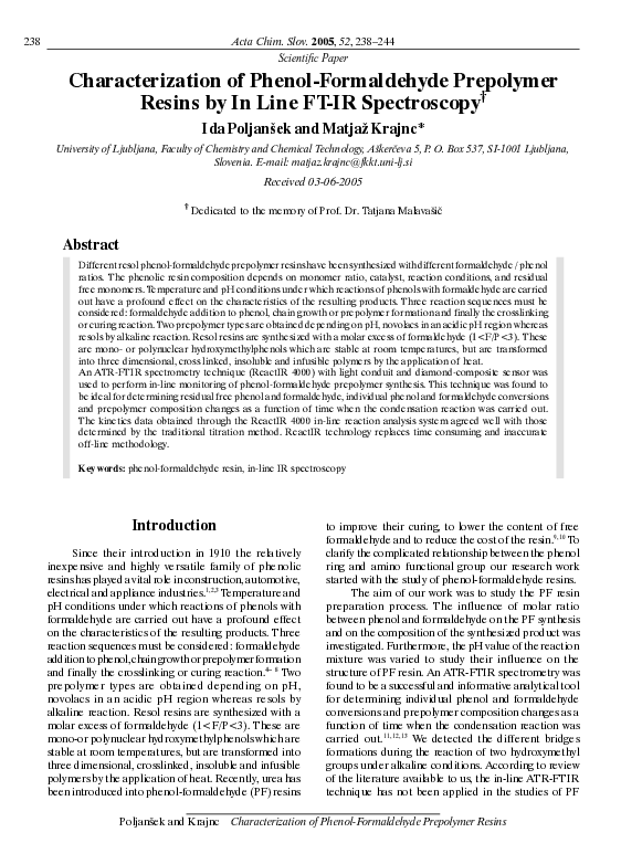 (PDF) Characterization of phenolformaldehyde prepolymer resins by in