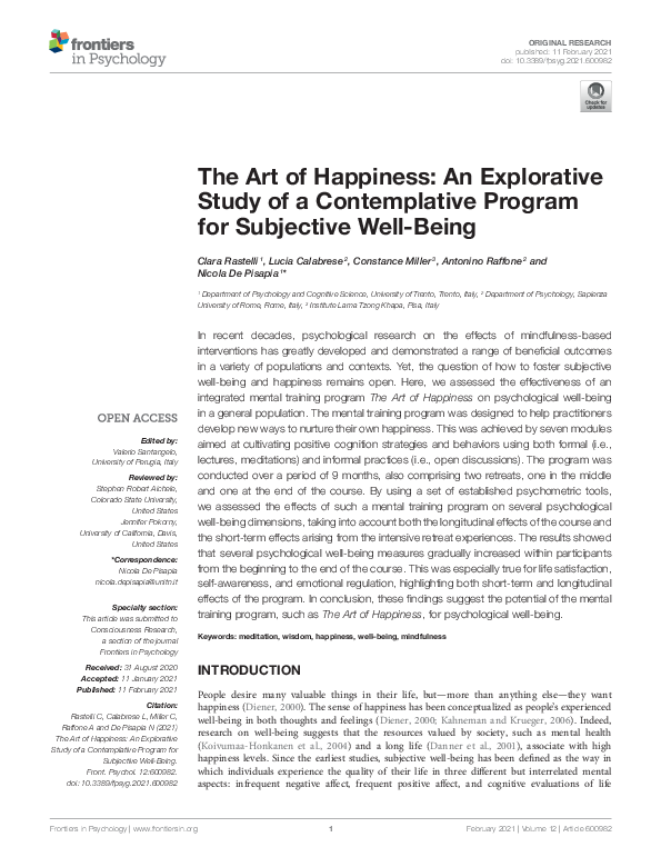 (PDF) The Art of Happiness: An Explorative Study of a Contemplative ...