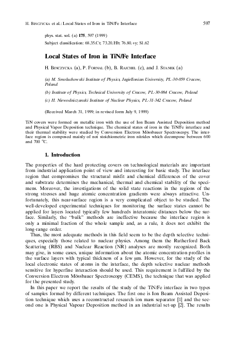 (PDF) Local States of Iron in TiN/Fe Interface