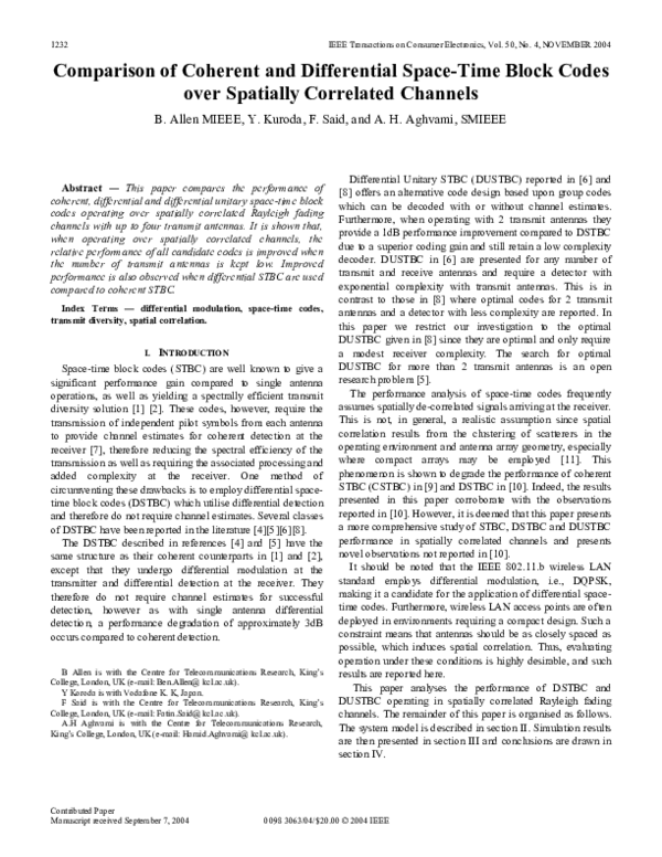 (PDF) Comparison of coherent and differential space-time block codes ...