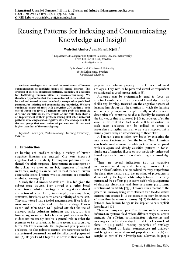 (PDF) Reusing Patterns for Indexing and Communicating Knowledge and Insight