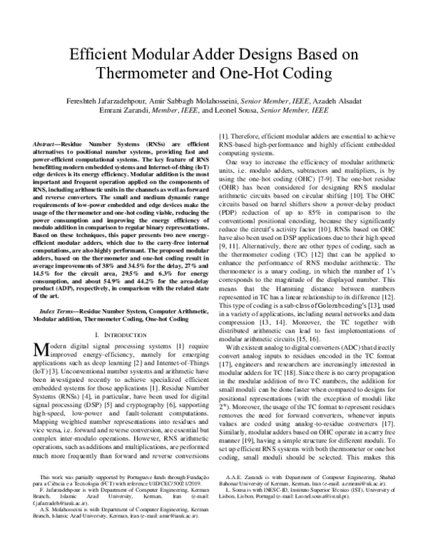 (PDF) Efficient Modular Adder Designs Based on Thermometer and One-Hot ...