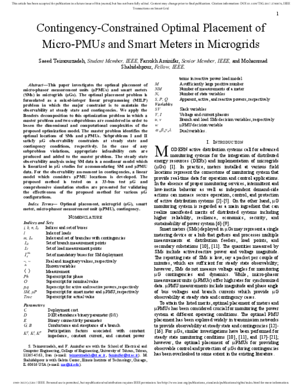 (PDF) Contingency-Constrained Optimal Placement of Micro-PMUs and Smart ...