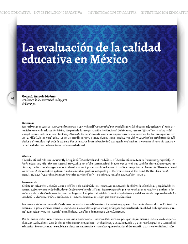 (PDF) La evaluación de la calidad educativa en México