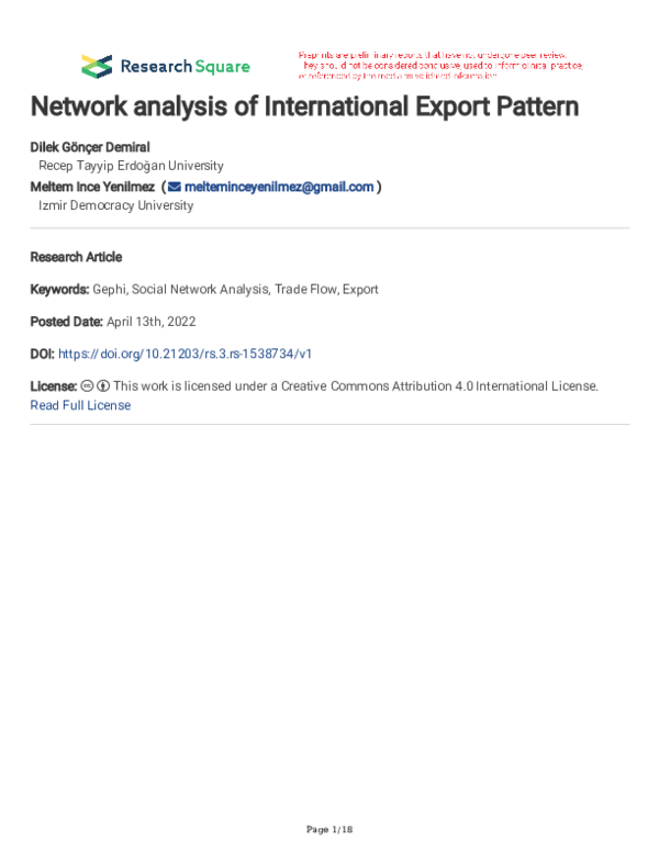 (PDF) Network analysis of International Export Pattern