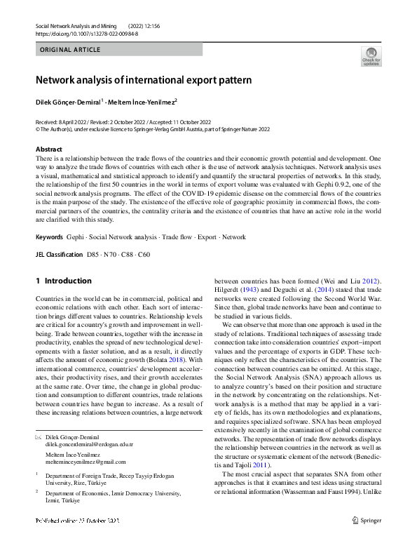 (PDF) Network analysis of international export pattern