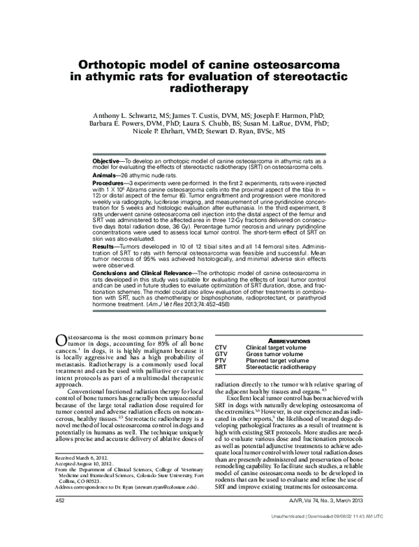 (PDF) Orthotopic model of canine osteosarcoma in athymic rats for ...