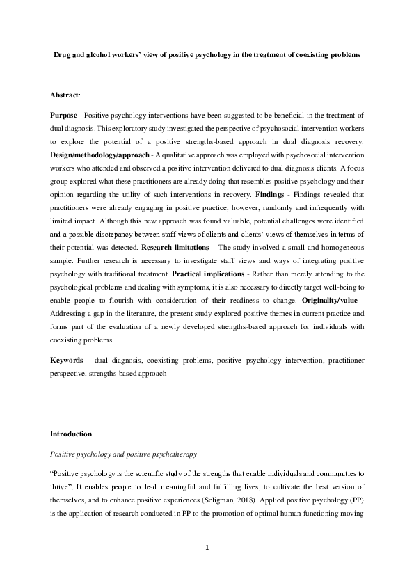 (PDF) Drug and alcohol workers’ view of positive psychology in the ...
