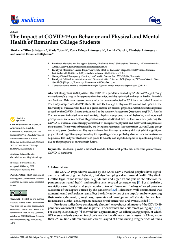 (PDF) The Impact of COVID-19 on Behavior and Physical and Mental Health ...