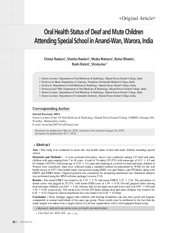 (PDF) Oral Health Status of Deaf and Mute Children Attending Special