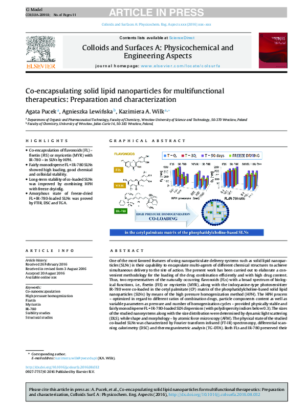 (PDF) Co-encapsulating solid lipid nanoparticles for multifunctional ...