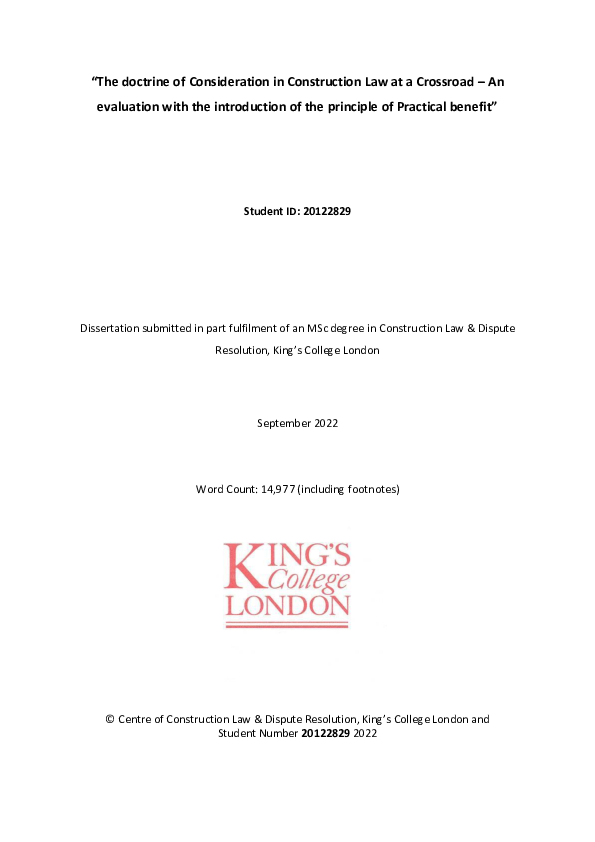 (PDF) "The doctrine of Consideration in Construction Law at a Crossroad ...
