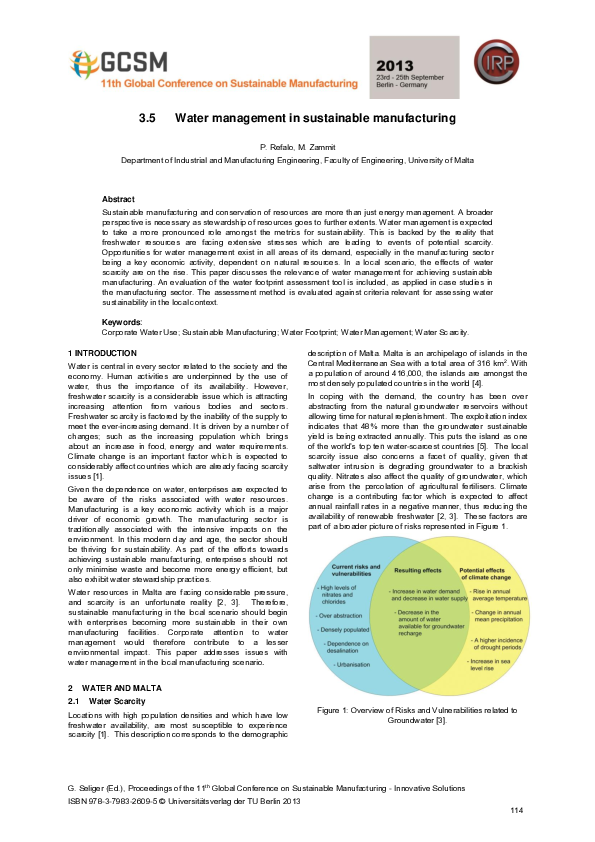 (PDF) Water Management in Sustainable Manufacturing