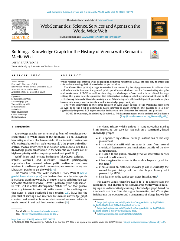 (PDF) Building a Knowledge Graph for the History of Vienna with ...