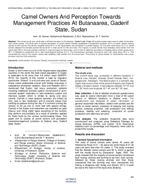 (PDF) Camel Owners And Perception Towards Management Practices At ...