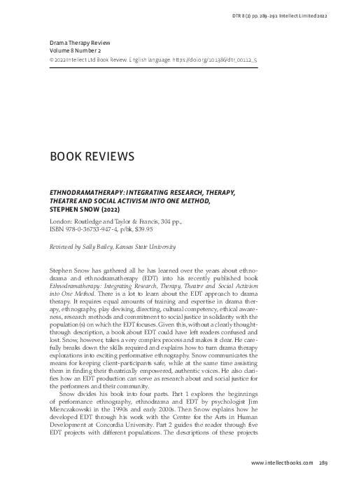 (PDF) Ethnodramatherapy: Integrating Research, Therapy, Theatre and ...
