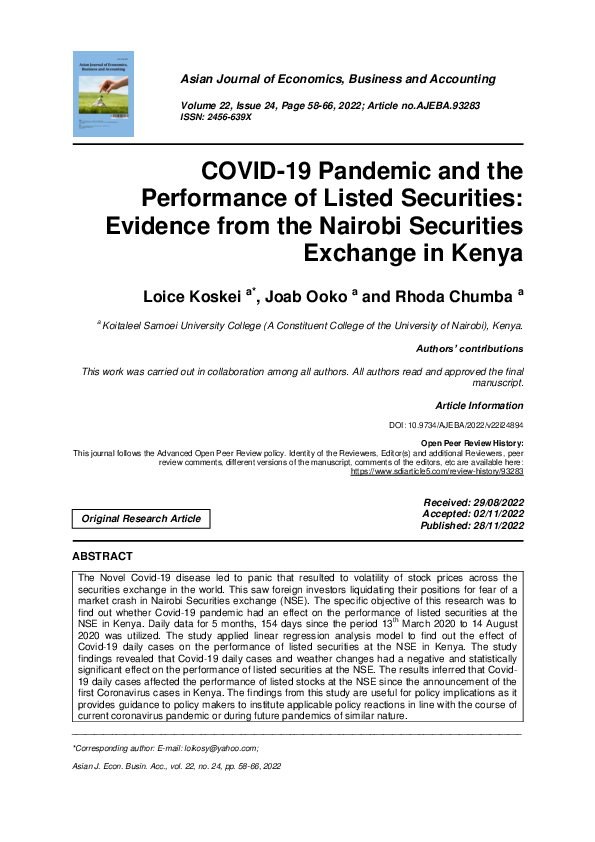 (PDF) COVID-19 Pandemic and the Performance of Listed Securities ...