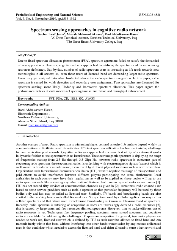(PDF) Spectrum sensing approaches in cognitive radio network