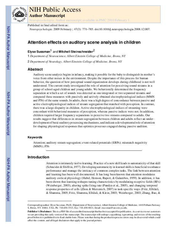 (PDF) Attention effects on auditory scene analysis in children