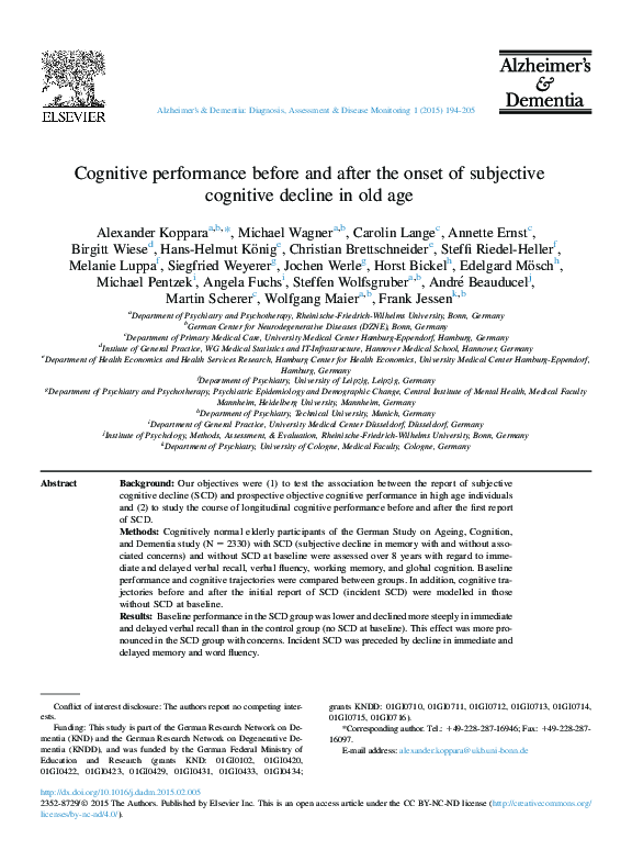 (PDF) Cognitive performance before and after the onset of subjective ...