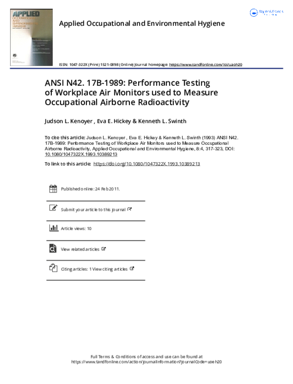 (PDF) ANSI N42. 17B-1989: Performance Testing of Workplace Air Monitors ...