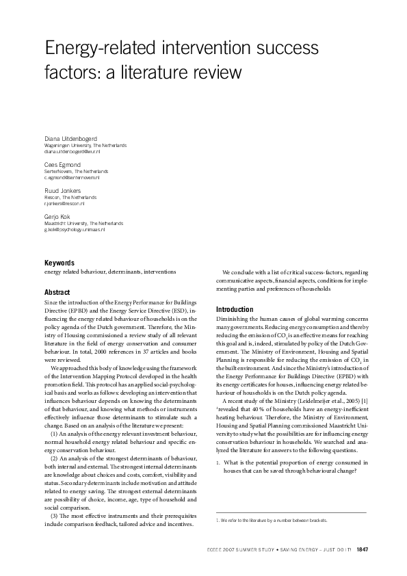 (PDF) Energyrelated intervention success factors a literature review
