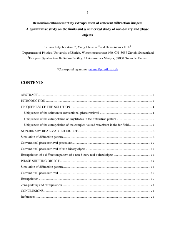 (PDF) Resolution enhancement by extrapolation of coherent diffraction ...