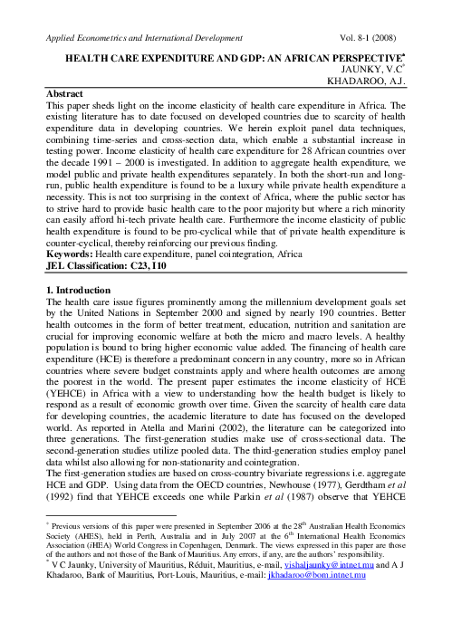(PDF) Health Care Expenditure and GDP: An African Perspective