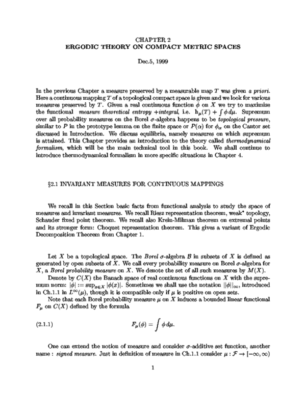 (PDF) Ergodic theory on compact metric spaces