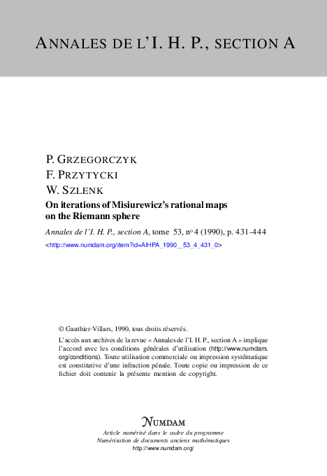 (PDF) On iterations of Misiurewicz''s rational maps on the Riemann sphere