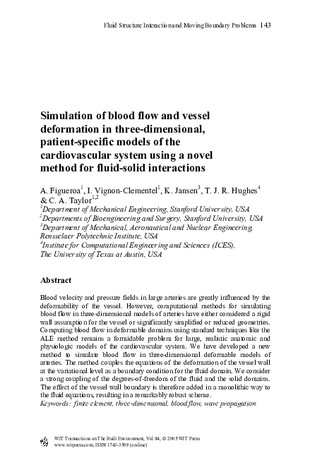 (PDF) Simulation of blood flow and vessel deformation in three ...