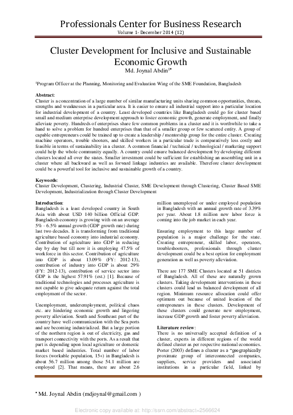 (PDF) Cluster Development for Inclusive and Sustainable Economic Growth