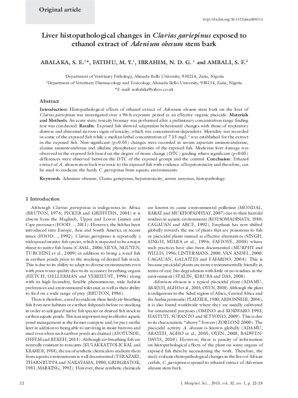 (PDF) Liver histopathological changes in Clarias gariepinus exposed to ...