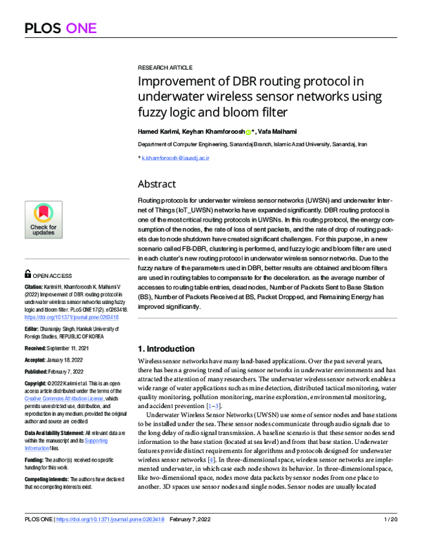 (PDF) Improvement of DBR routing protocol in underwater wireless sensor ...