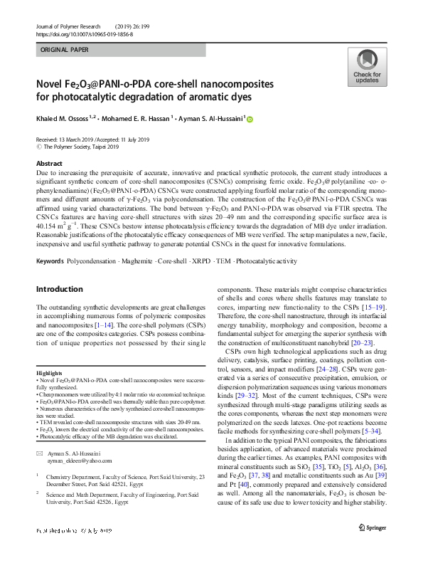 (PDF) Novel Fe2O3@PANI-o-PDA core-shell nanocomposites for ...