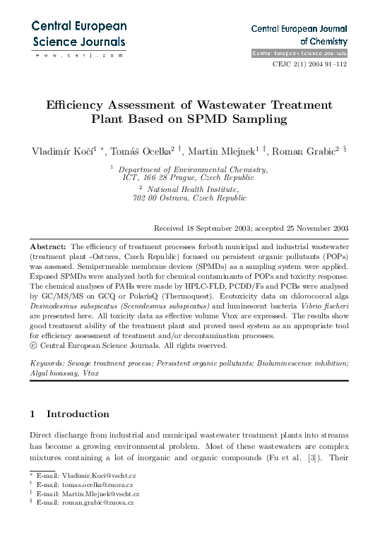 (PDF) Efficiency assessment of wastewater treatment plant based on SPMD ...