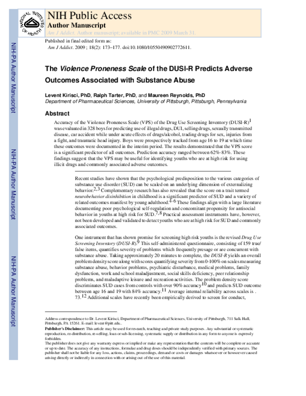 (PDF) TheViolence Proneness Scaleof the DUSI-R Predicts Adverse ...