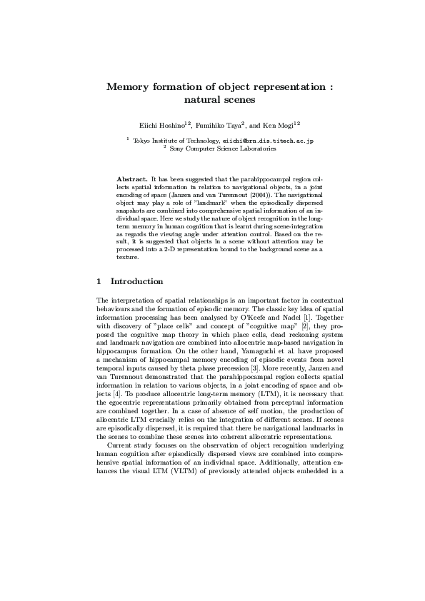 (PDF) Memory Formation of Object Representation: Natural Scenes