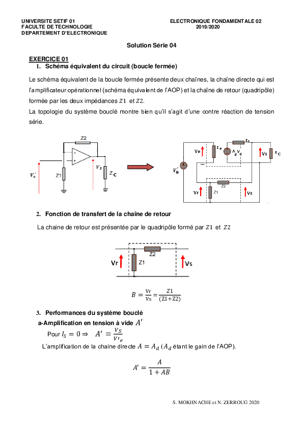 (PDF) L2 Electronique fondamentale 2 TD4 Solution