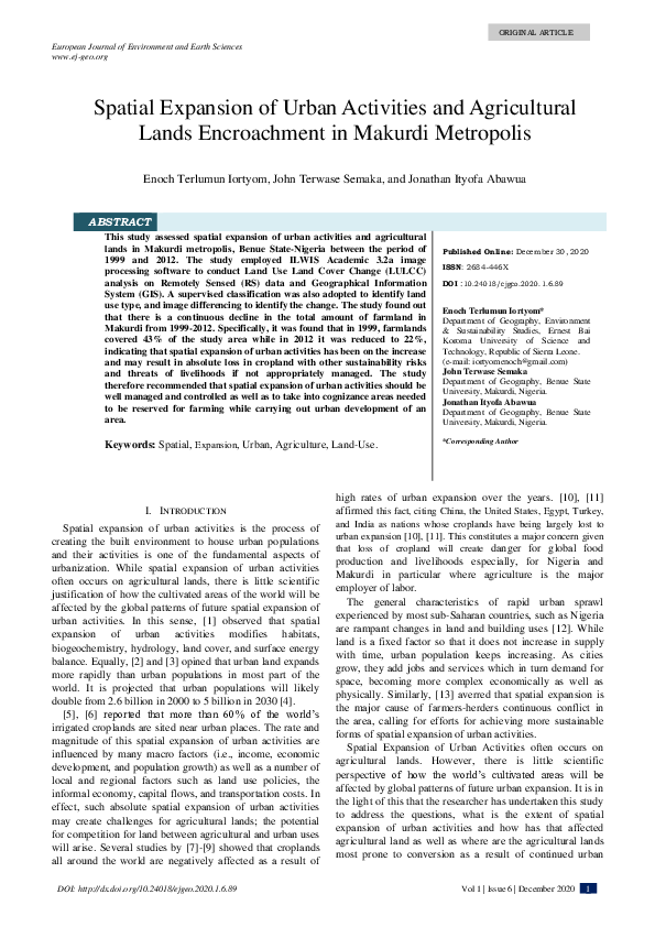 (PDF) Spatial Expansion of Urban Activities and Agricultural Lands ...