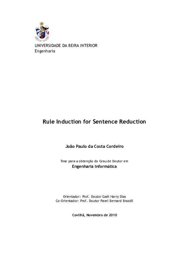 (PDF) Rule Induction for Sentence Reduction