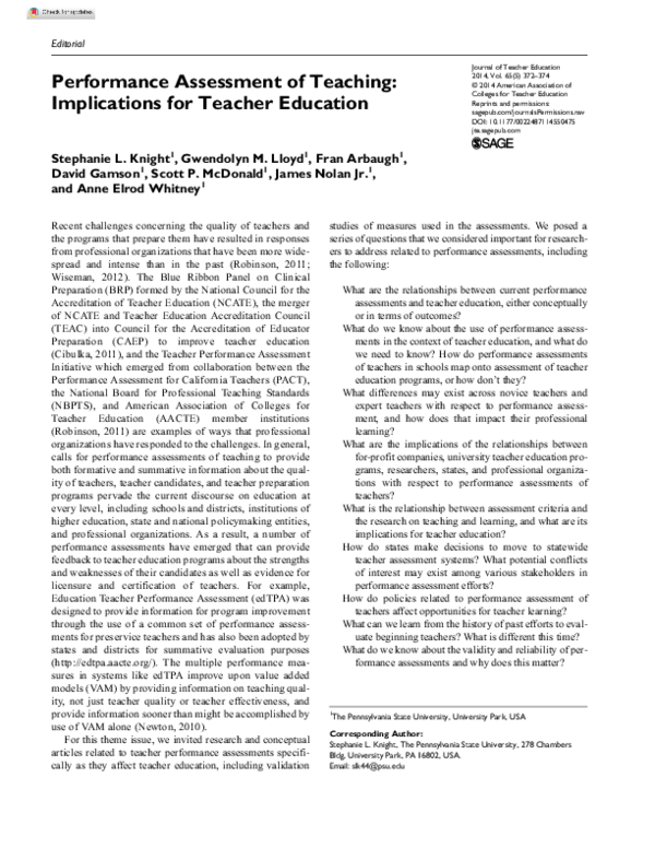 (PDF) Performance Assessment of Teaching