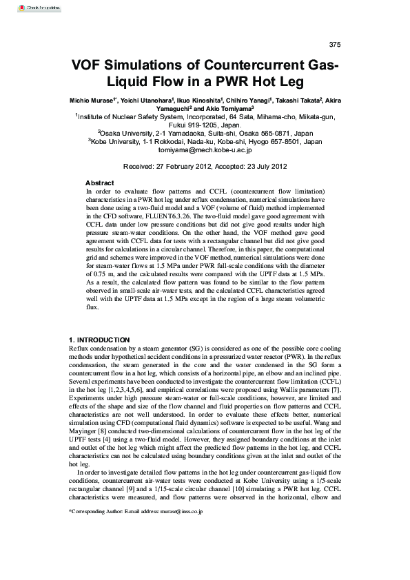 (PDF) VOF Simulations of Countercurrent Gas-Liquid Flow in a PWR Hot Leg