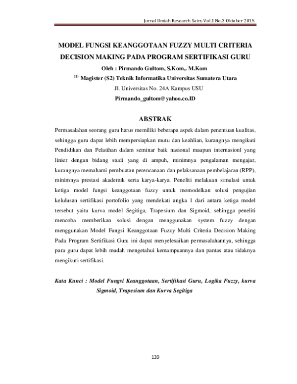 (PDF) Model Fungsi Keanggotaan Fuzzy Multi Criteria Decision Making ...