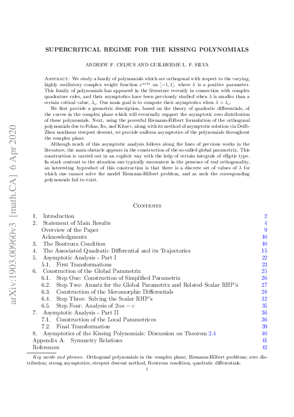 (PDF) Asymptotics of Kissing Polynomials in Supercritical Regime