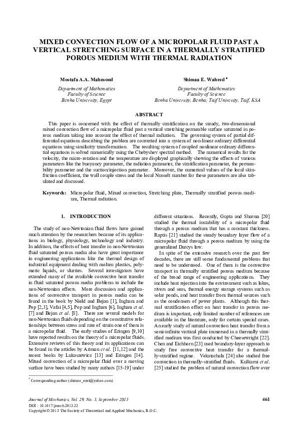 (PDF) Mixed Convection Flow of a Micropolar Fluid Past a Vertical ...